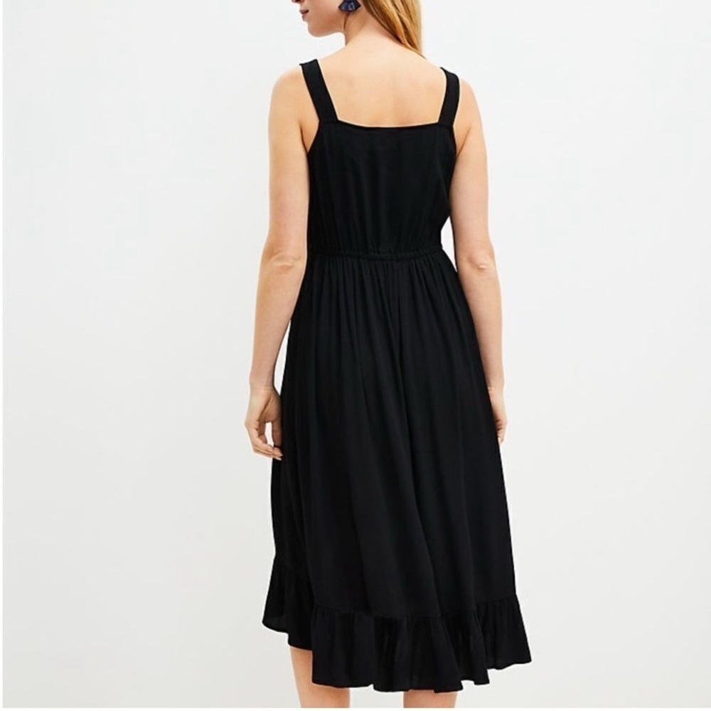 LOFT Ruffle Dress Hi Low Midi Black Button Sundress Size 0 - Picture 5 of 11